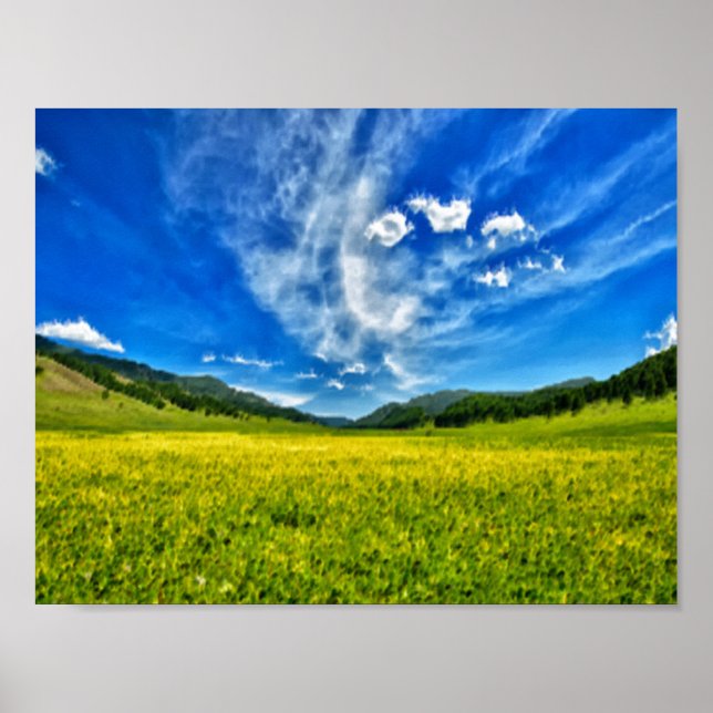Affiche pré de printemps et ciel bleu (Devant)