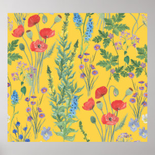 Affiche Pré fleur sauvage : Aquarelle Peinture sans joint.