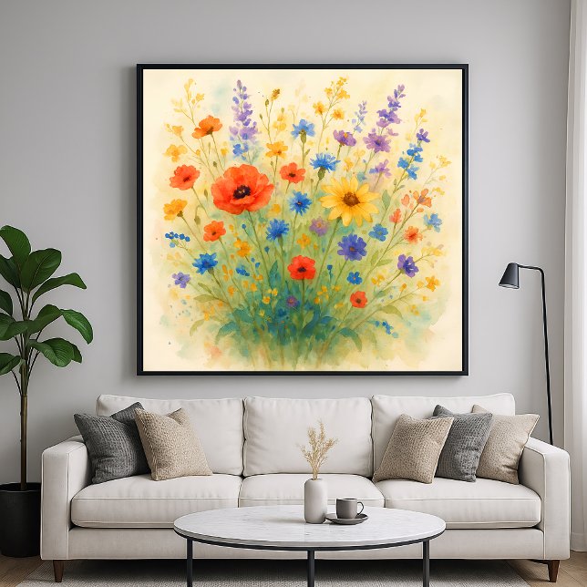 Affiche Pré fleur sauvage - Aquarelle Peinture Style Art (Créateur téléchargé)
