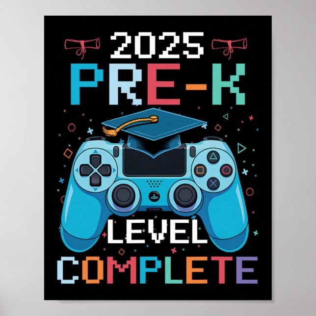Affiche Pre-k Level Complete Video Gamer Boy Graduation  (Devant)