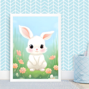 Affiche Pré mou : Lapin bébé dans les fleurs du printemps