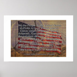 Affiche Préambule de la Constitution américaine sur fond t