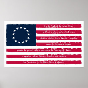 Affiche Préambule de la Constitution Drapeau Betsy Ross
