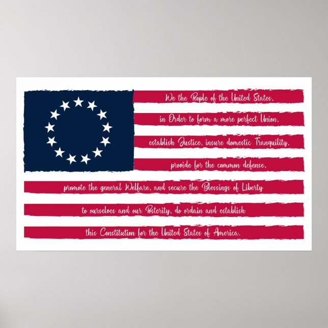Affiche Préambule de la Constitution Drapeau Betsy Ross (Devant)