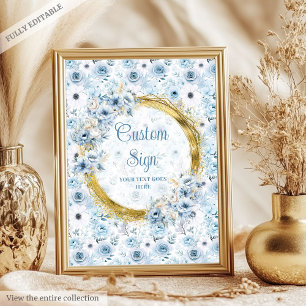 Affiche Precieux pastel bleu fleurs or boho panneau person