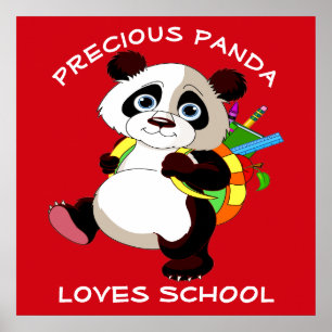 Affiche Precious Panda Loves School