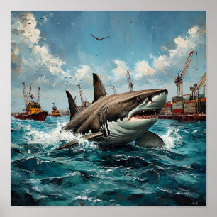 Affiche Prédateur Océanique Féroce Faune Marine Moderne