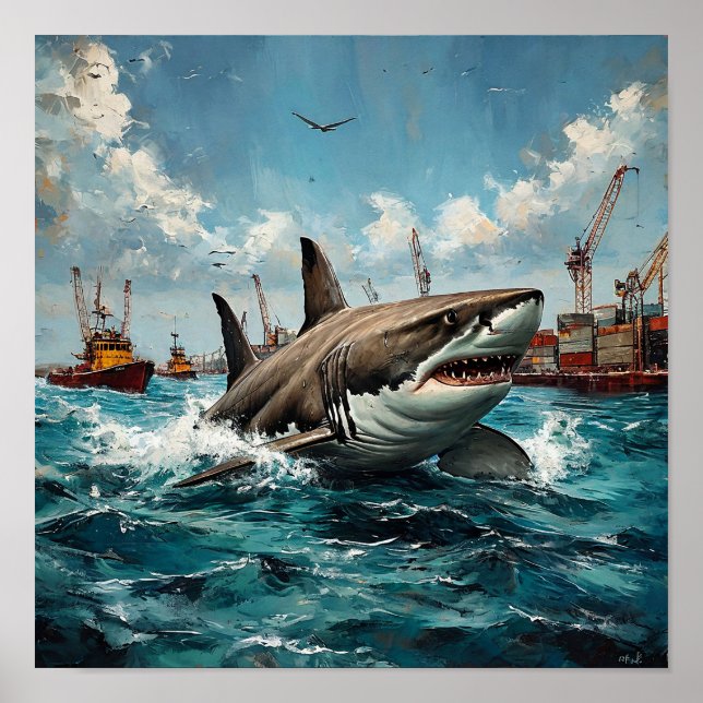 Affiche Prédateur Océanique Féroce Faune Marine Moderne (Devant)
