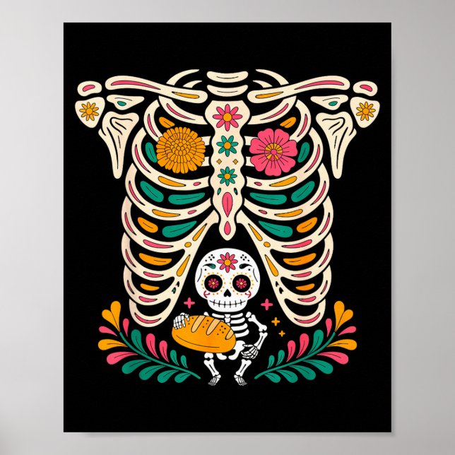 Affiche Pregnancy Skeleton Dia De Los Muertos Mexican Bell (Devant)