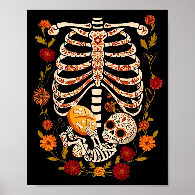 Affiche Pregnancy Skeleton Dia De Los Muertos Mexican Bell (Devant)
