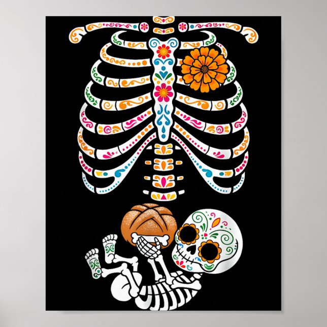 Affiche Pregnancy Skeleton Dia De Los Muertos Mexican Bell (Devant)