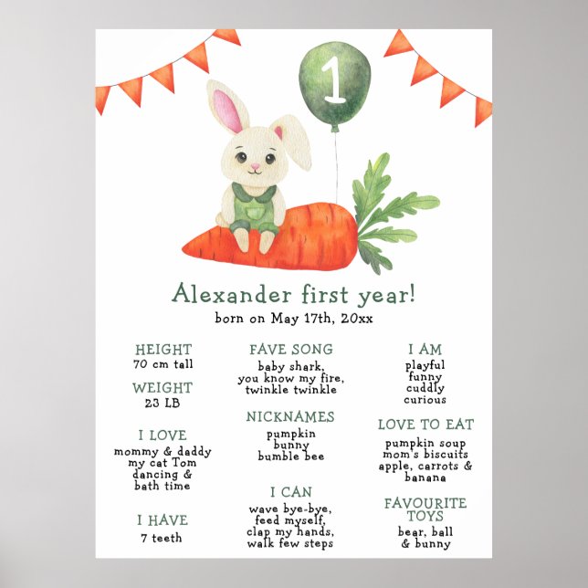 Affiche Premier anniversaire de lapin, étape anniversaire (Devant)