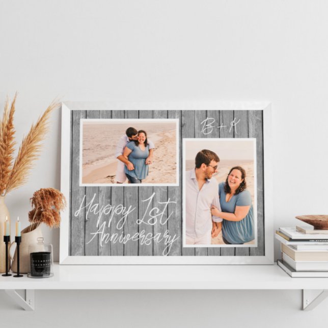 Affiche Premier anniversaire du Mariage 2 Collage photo (First Wedding Anniversary 2 Photo Collage Poster
)