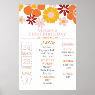 Affiche Premier anniversaire Retro Groovy One Floral étape
