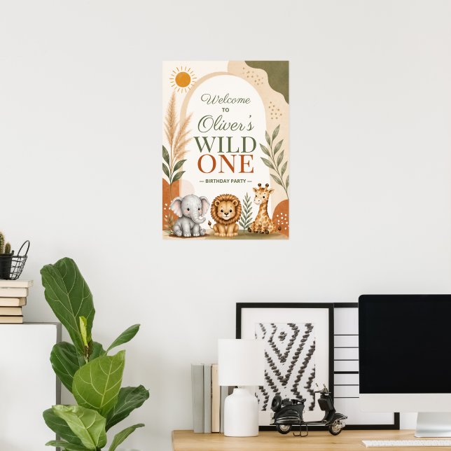 Affiche Premier Anniversaire Safari Wild One (Bureau à domicile)
