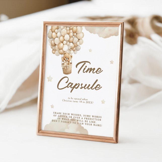 Affiche Premier bébé Anniversaire Teddy Ours Beige Time Ca (Créateur téléchargé)