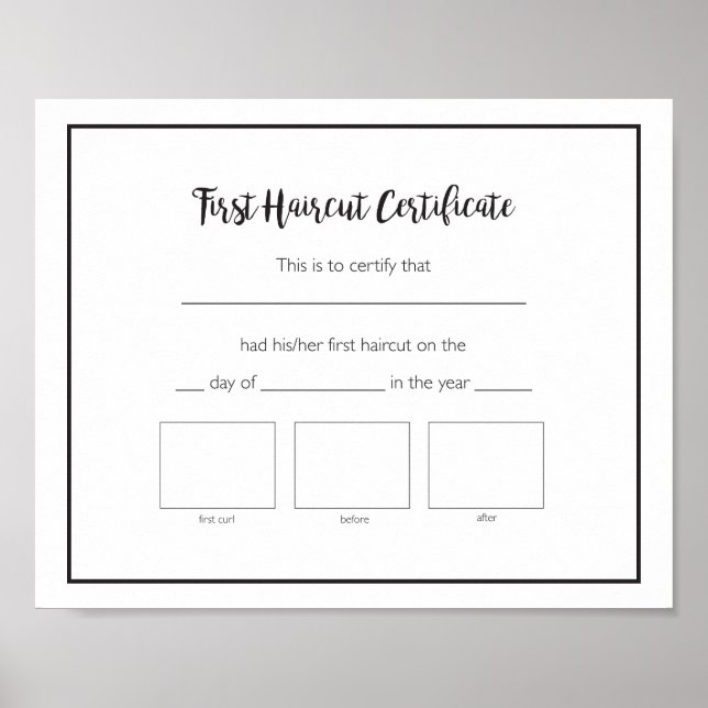 Affiche Premier certificat de coupe de cheveux bébé (Devant)