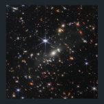 Affiche Premier champ profond de l'univers de James webb<br><div class="desc">Des milliers de petites galaxies apparaissent sur la première image Deep Field du télescope spatial James Webb JWST. Les quatre types connus de galaxies apparaissent : spirale, elliptique, particulière et irrégulière. Ce fichier est dans le domaine public aux États-Unis parce qu'il a été créé uniquement par la NASA. La politique...</div>