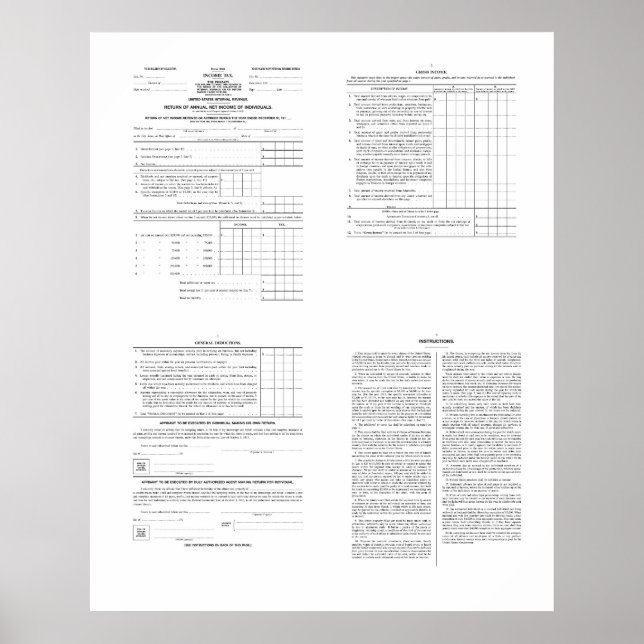 Affiche Premier formulaire d'impôt américain sur le revenu (Devant)