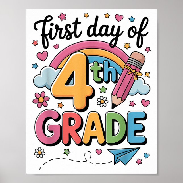 Affiche Premier Jour De 4E Année Retour À L'École Enseigna (Devant)
