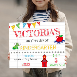 Affiche Premier Jour De KINDERGARTEN Nom Détails Date D'Âg