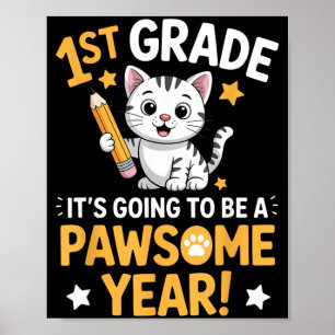 Affiche Premier Jour d'École Année Géniale Chat 1re Année