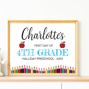 Affiche Premier jour minimaliste de 4e année Retour à l'éc