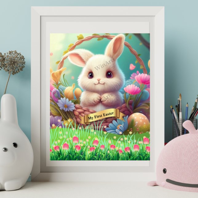 Affiche Premier lapin mignon de Pâques dans un panier Pers (Créateur téléchargé)