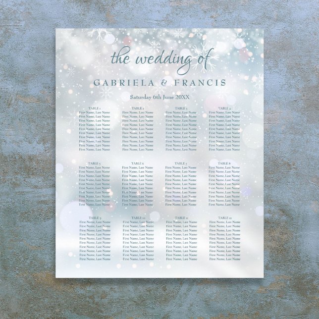 Affiche Premier Mariage de flocons de neige (First Snowflakes Winter Wedding Seating Chart)