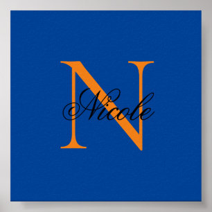 Affiche Premier monogramme manuscrit propre nom Deep Blue