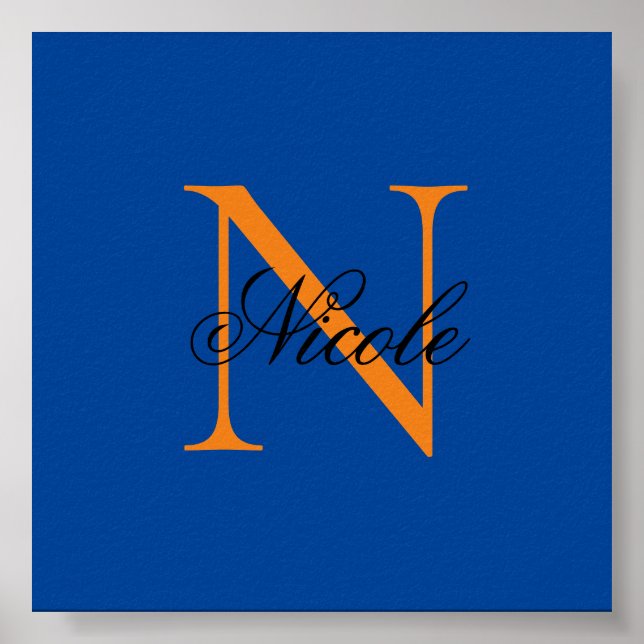 Affiche Premier monogramme manuscrit propre nom Deep Blue (Devant)