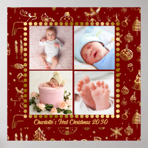 Affiche Premier Noël de bébé Magique Flocons de Neige en O