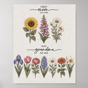 Affiche Premier Pos de fleur de naissance rouge et bleu po