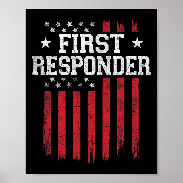 Affiche Premier répondeur Fier drapeau américain Usa Patri (Devant)
