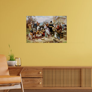 Affiche Premier Thanksgiving, peinture d'histoire,