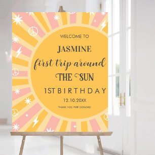 Affiche Premier voyage autour du Soleil Retro Boho Sun Wel