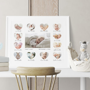 Affiche Première année de bébé Coeur photo Keepsaké Collag