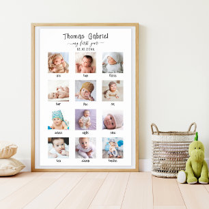 Affiche Première année de bébé garde photo Collage