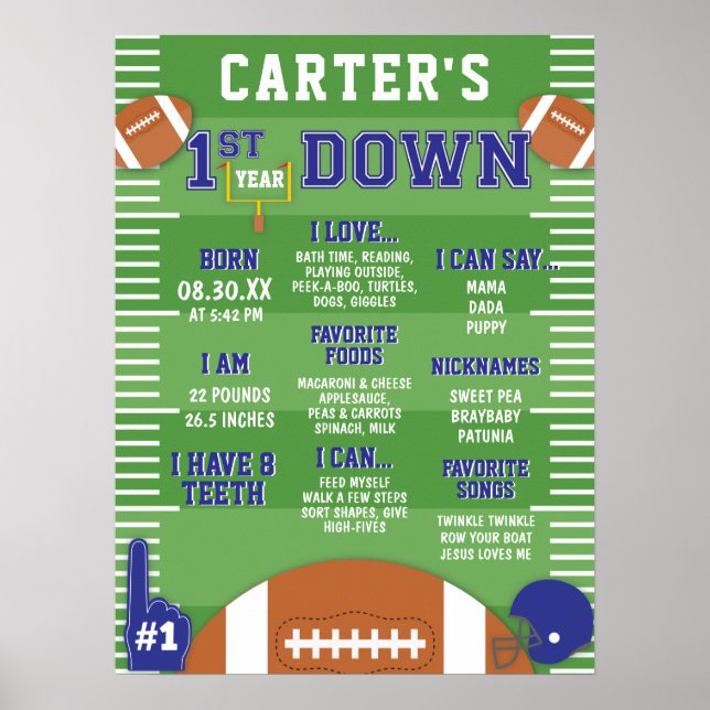 Affiche Première année Down Blue Football 1er Anniversaire (Devant)