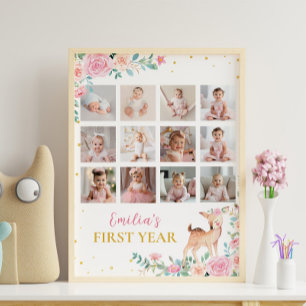 Affiche Première année florale de cerfs en marche