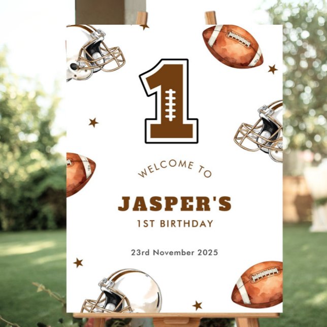 Affiche Première année Football bas 1er anniversaire Bienv (rookie of the year, 1st birthday, boy birthday, our little rookie, sports, all star birthday, batter)