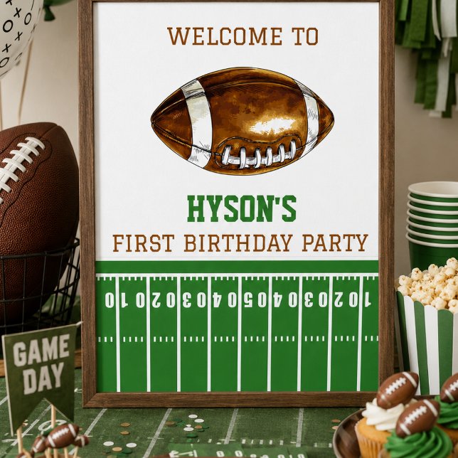 Affiche Première année terminée | Fête d'anniversaire de f (First Year Down | Football 1st Birthday Party Poster)
