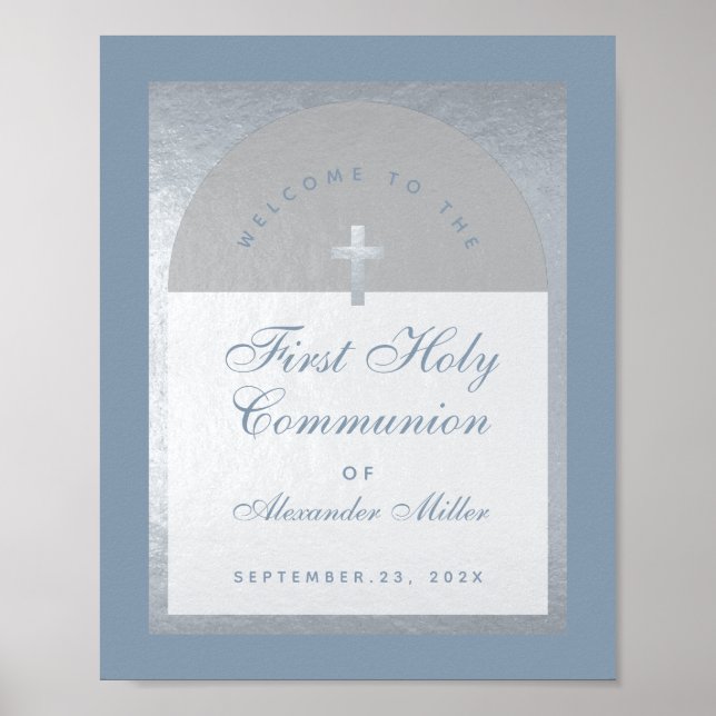 Affiche Première communion Arche argentée Bienvenue bleu p (Devant)
