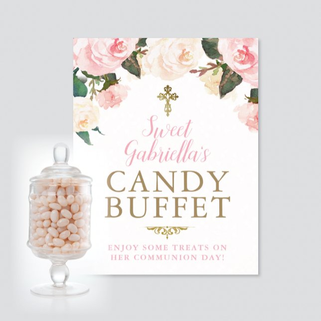 Affiche Première Communion & Baptême BUFFET DE BONBONS ROS (Créateur téléchargé)