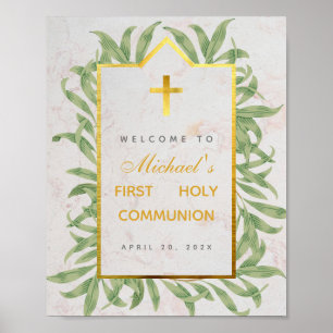 Affiche Première communion Bienvenue Verdure Faux Gold Mar