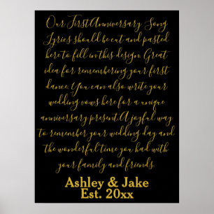 Affiche Première Danse Chanson Lyrics Anniversaire Cadeau 