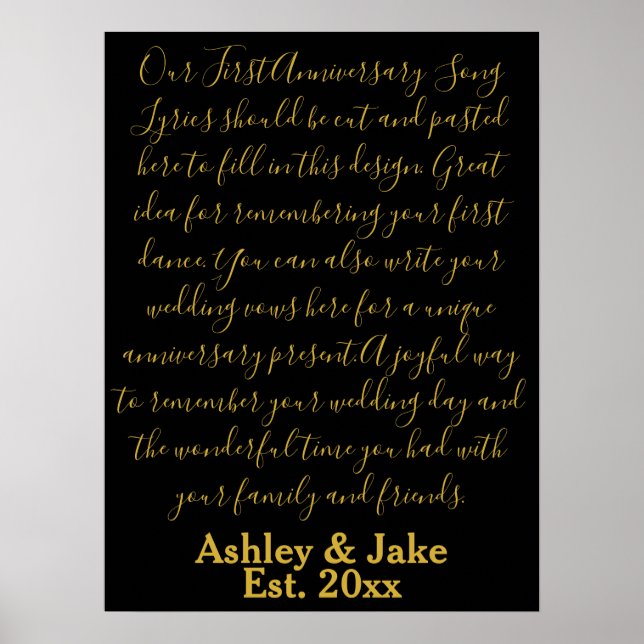 Affiche Première Danse Chanson Lyrics Anniversaire Cadeau  (Devant)