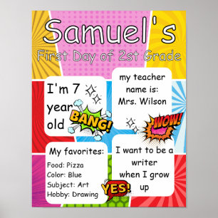 Affiche Première journée d'école, bande dessinée Retour à 