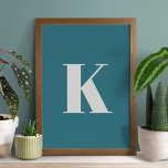 Affiche Première lettre | Teal Monogram Modern Stylish Coo<br><div class="desc">Simple,  stylish custom initial letter monogram poster print in moderne minimalist typographiy in putty gray on teal blue. A perfect custom gift or accessoire with personal touch !</div>
