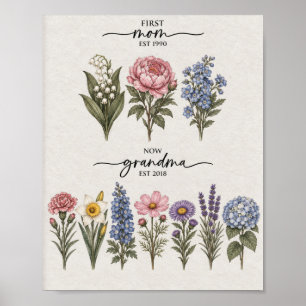 Affiche Première maman pour grand-mère Fleur de naissance 